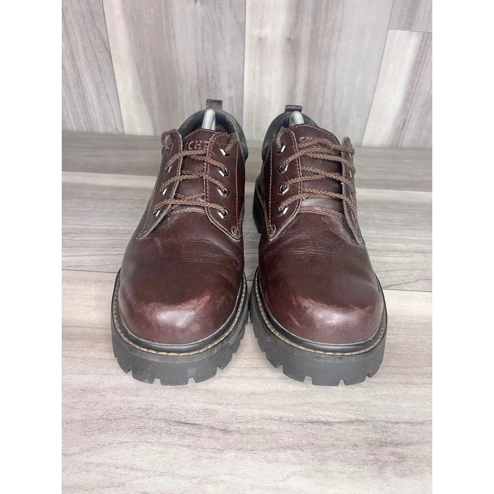 Skechers Jammers Y2K Mens 9.5 Brown Good Leather Lug Sole Oxford SN 7111